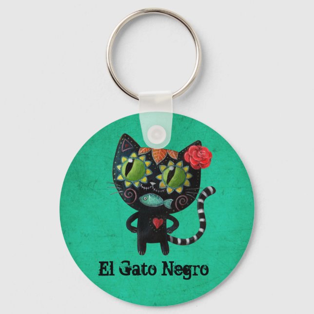 The Day of The Dead Black Cat Key Ring (Front)