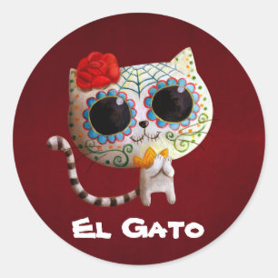 The Day of The Dead Cute Cat Classic Round Sticker