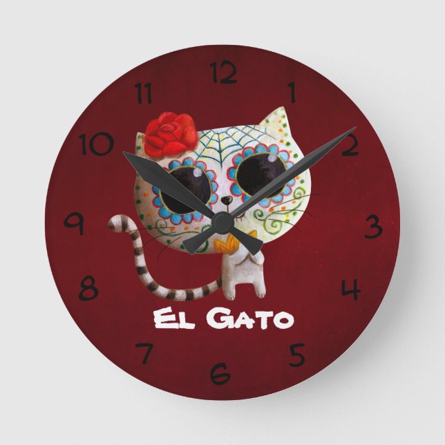 The Day of The Dead Cute Cat Round Clock (Front)