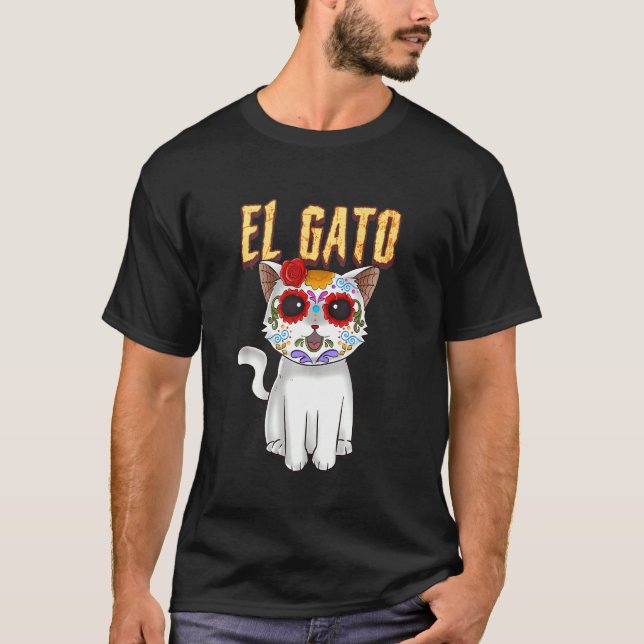 The Day Of The Dead Cute Sugar Skull Cat Dia De Lo T-Shirt (Front)