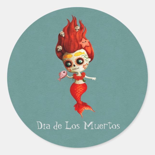 The Day of The Dead Mermaid Classic Round Sticker (Front)