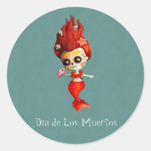 The Day of The Dead Mermaid Classic Round Sticker