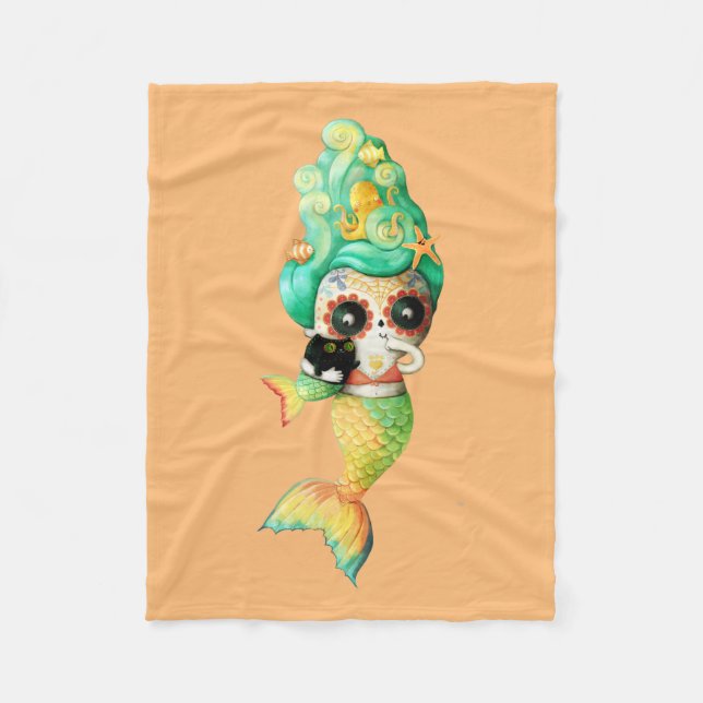 The Day of The Dead Mermaid Girl Fleece Blanket (Front)