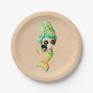 The Day of The Dead Mermaid Girl Paper Plate