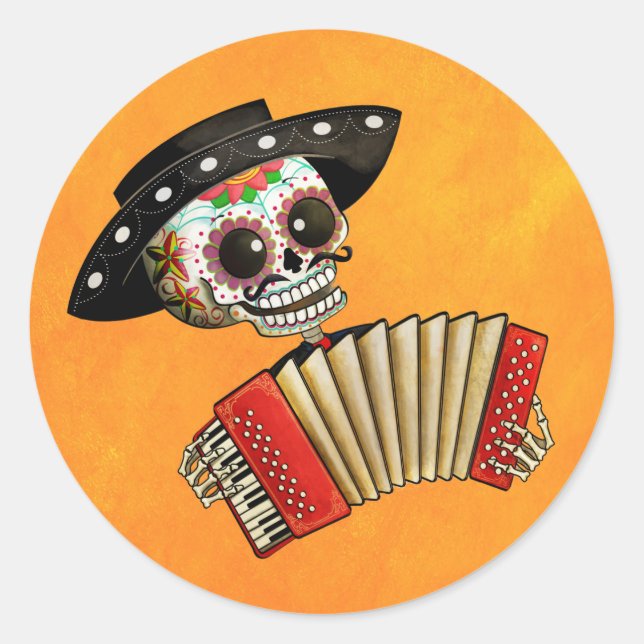 The Day of The Dead Skeleton El Mariachi Classic Round Sticker (Front)