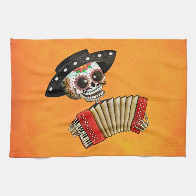 The Day of The Dead Skeleton El Mariachi Tea Towel (Horizontal)