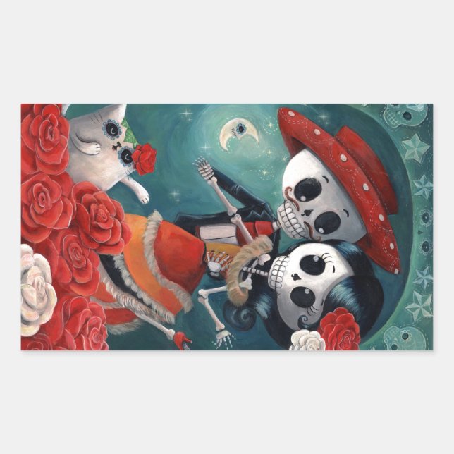 The Day of The Dead Skeleton Lovers Rectangular Sticker (Front)