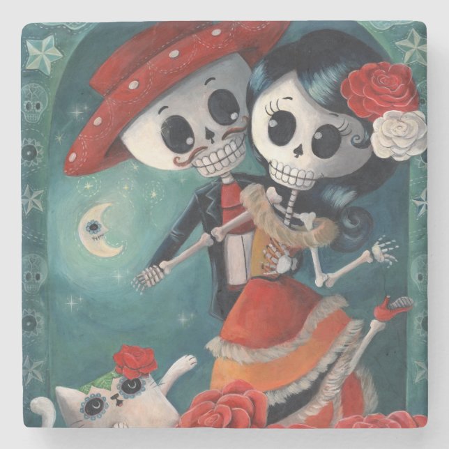 The Day of The Dead Skeleton Lovers Stone Coaster (Front)