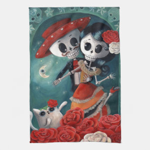 The Day of The Dead Skeleton Lovers Tea Towel