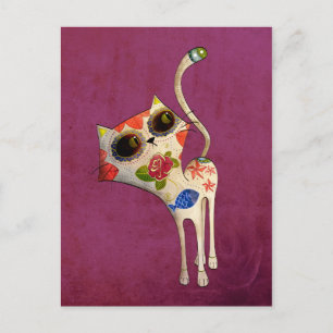 The Day of The Dead White Cute Cat Postcard