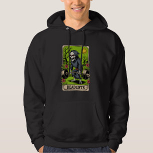 The Deadlifter Funny Skeleton Tarot Card Gym Worko Hoodie