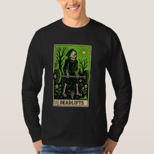 The Deadlifter Funny Skeleton Tarot Card Gym Worko T-Shirt