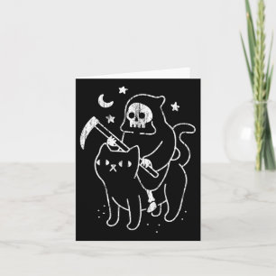 The Death Riding A Cat Fun Halloween Costume Party Card
