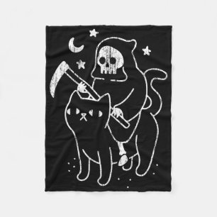 The Death Riding A Cat Fun Halloween Costume Party Fleece Blanket