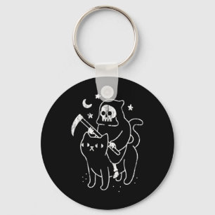 The Death Riding A Cat Funny Halloween Costume Par Key Ring