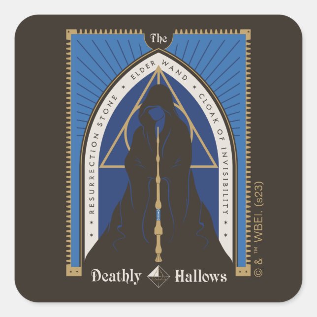 The Deathly Hallows Cloak, Wand, & Stone Square Sticker (Front)