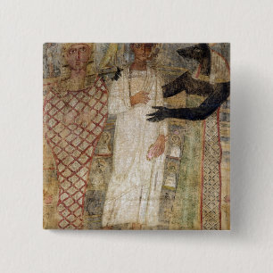 The deceased and his mummy protected by Anubis 15 Cm Square Badge