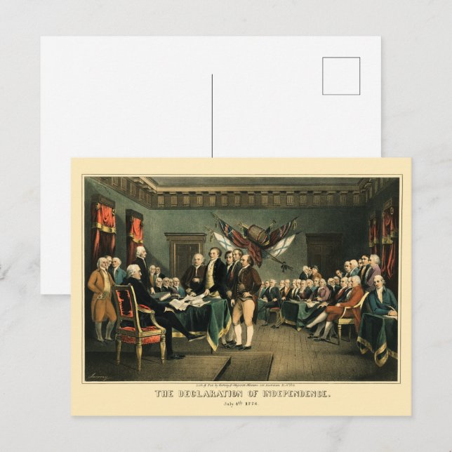 The Declaration of Independence, 1850, Restored Postcard (Front/Back)