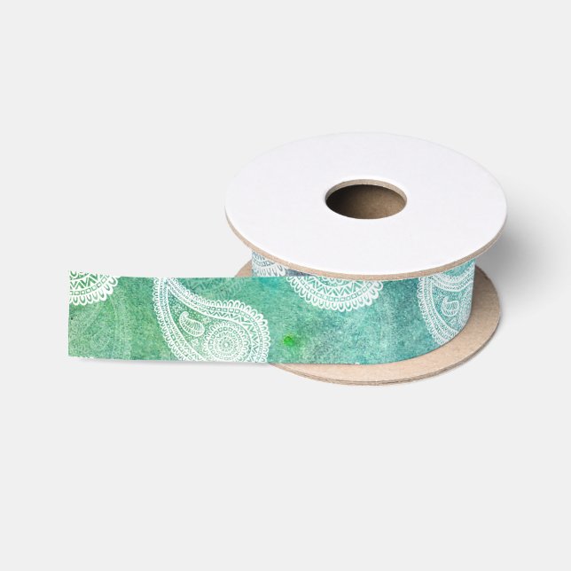 The Deep Blue Paisley Satin Ribbon (Spool)