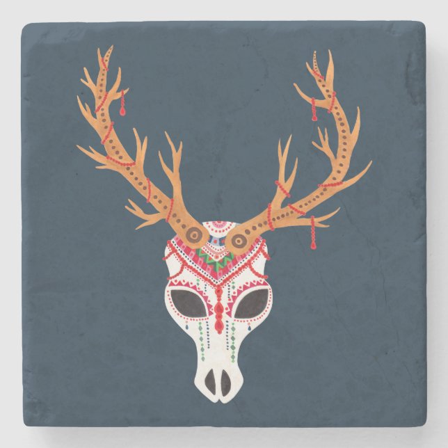 The Deer Head Skull Stone Coaster (Front)