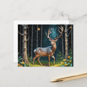 The Deer in a Moonlit Forest Postcard