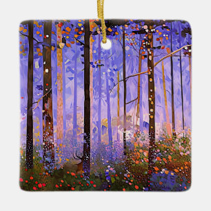 The Deer’s Secret Path  -  Wide Woodland Landscape Ceramic Ornament