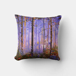 The Deer’s Secret Path  -  Wide Woodland Landscape Cushion