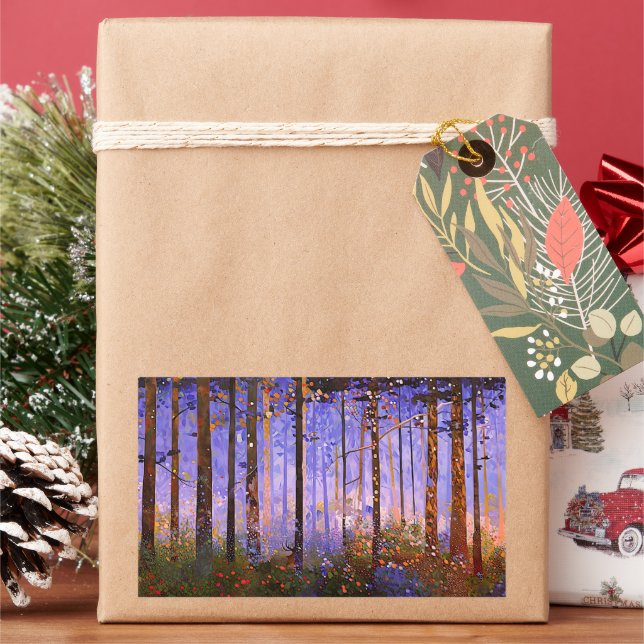 The Deer’s Secret Path  -  Wide Woodland Landscape Rectangular Sticker (Holiday)