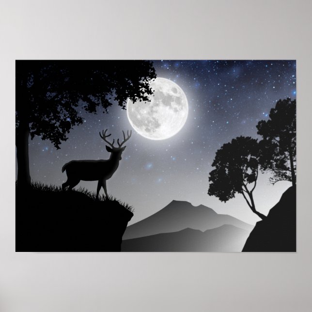 The deer under the black and white moon poster (Front)