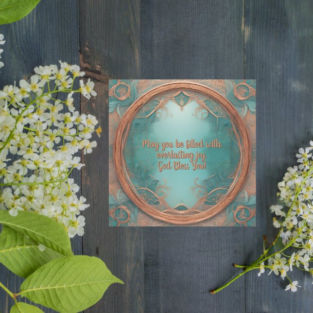 The Delicate Copper Frame on Turquoise Background Holiday Card (Creator Uploaded)