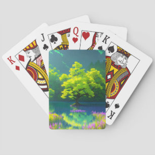 The Delicate Green Tree's Reflection Playing Cards