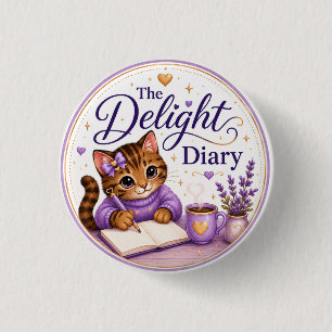 The Delight Diary Cute Cat Purple Gold 3 Cm Round Badge