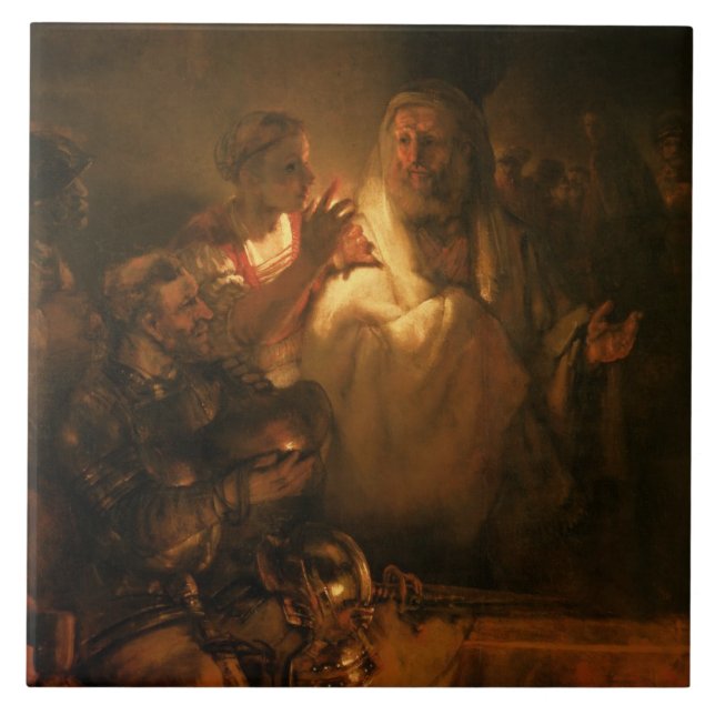 The Denial of St. Peter, 1660 (oil on canvas) Tile (Front)