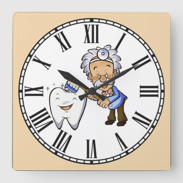The Dentist Roman Numeral Square Wall Clock (Front)