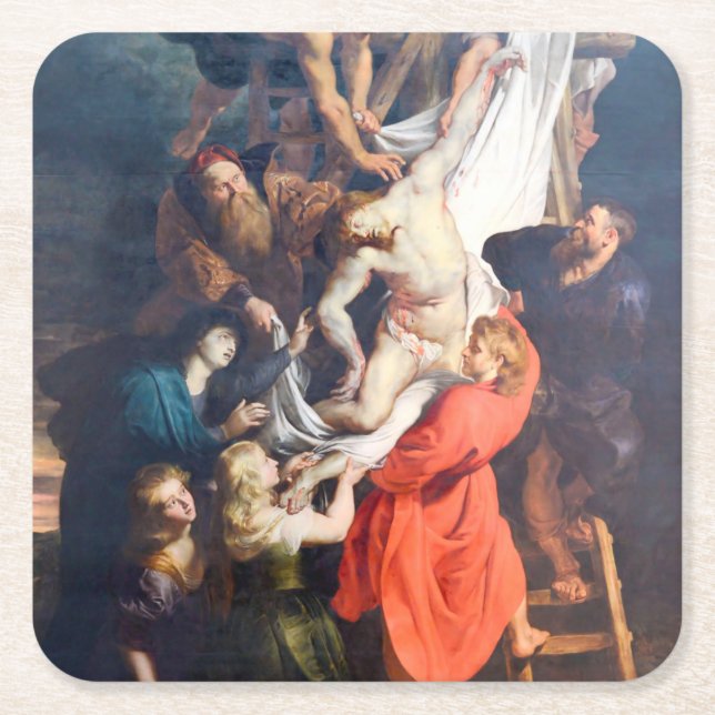 The Descent from the Cross, Rubens Square Paper Coaster (Front)