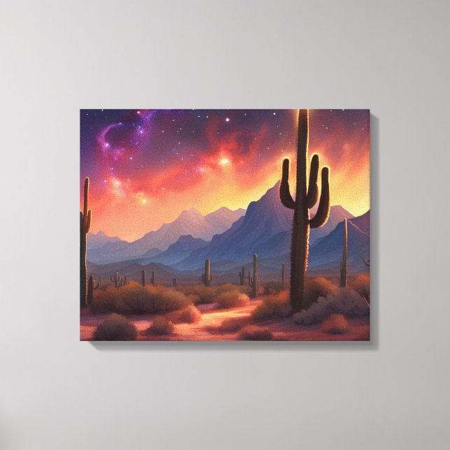 The Desert at Dusk Sequoia Cactus Colourful Art Canvas Print (Front)