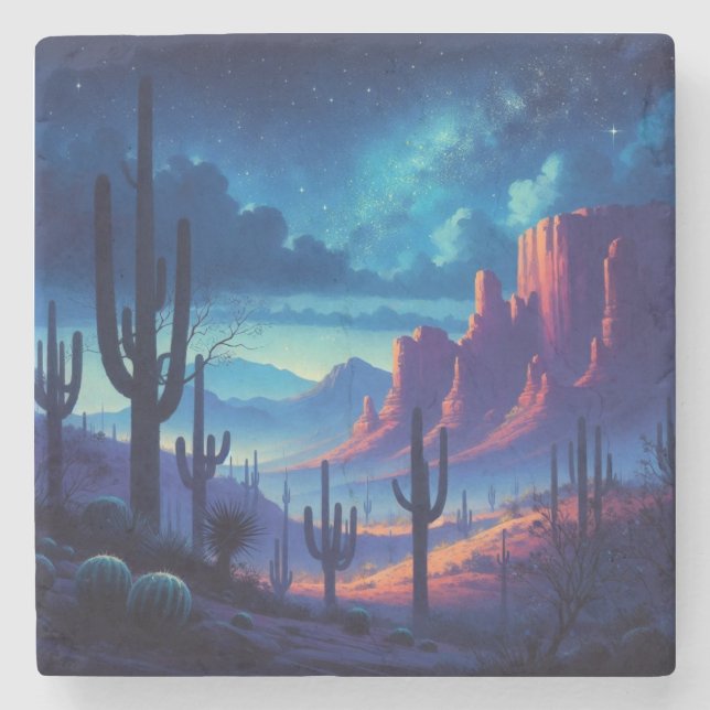 The Desert at night southwestern  Stone Coaster (Front)