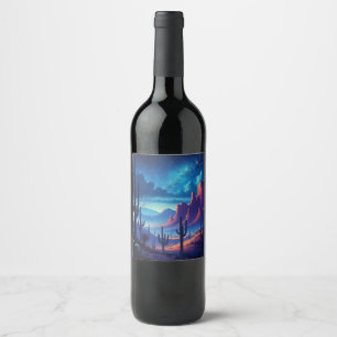 The Desert at night southwestern Wine Label