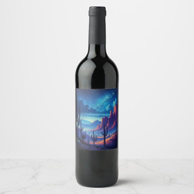 The Desert at night southwestern  Wine Label (Front)
