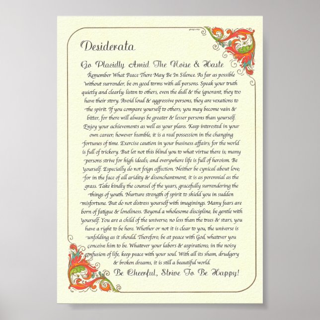 The Desiderata Poem by Max Ehrmann Poster (Front)