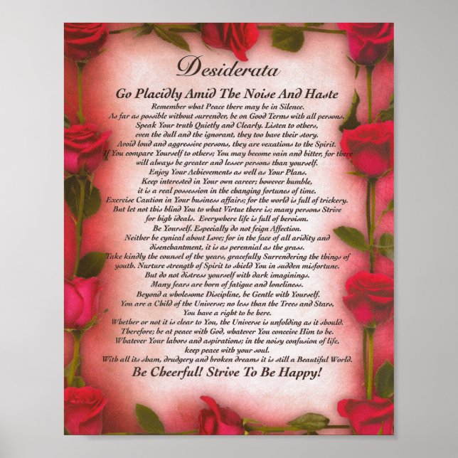 The Desiderata Poem with Red Roses for Mum Poster (Front)