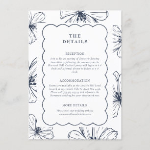 The Details Blue Lined Floral Pattern Wedding Enclosure Card