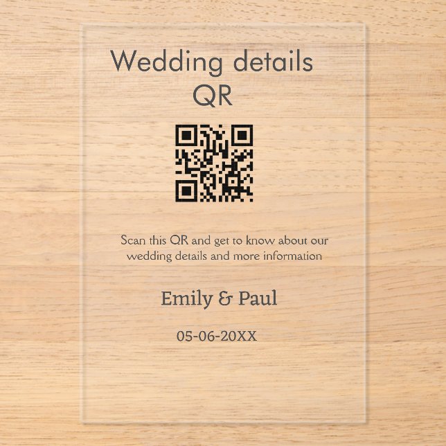The details wedding website scan QR add couple nam Acrylic Invitations (Front)