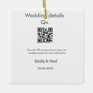 The details wedding website scan QR add couple nam Ceramic Ornament