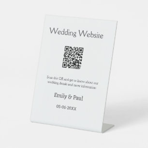 The details wedding website scan QR add couple nam Pedestal Sign