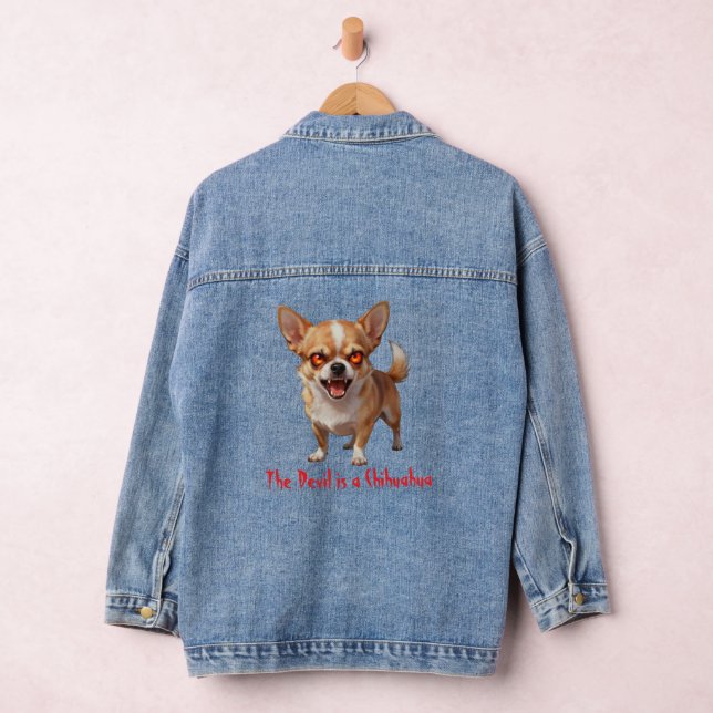 The Devil is a Chihuahua - Funny Scary Evil Eyes Denim Jacket (Hangar)