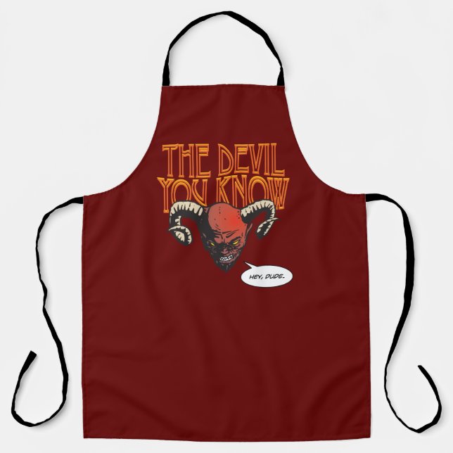 The Devil You Know Dk Red BG Apron (Front)