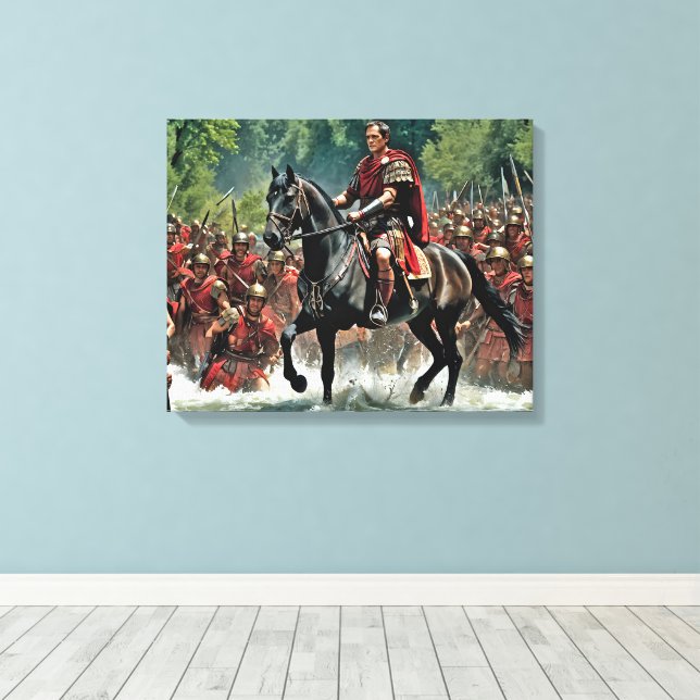 "The Die is Cast: Caesar's Rubicon Challenge" Canvas Print (Insitu(Wood Floor))