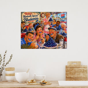 The Diner Bluetooth Blueberries Retro Cartoon   Poster