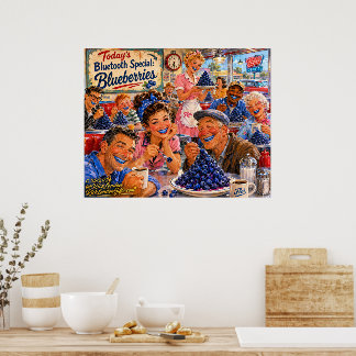 The Diner Bluetooth Blueberries Retro Cartoon   Poster